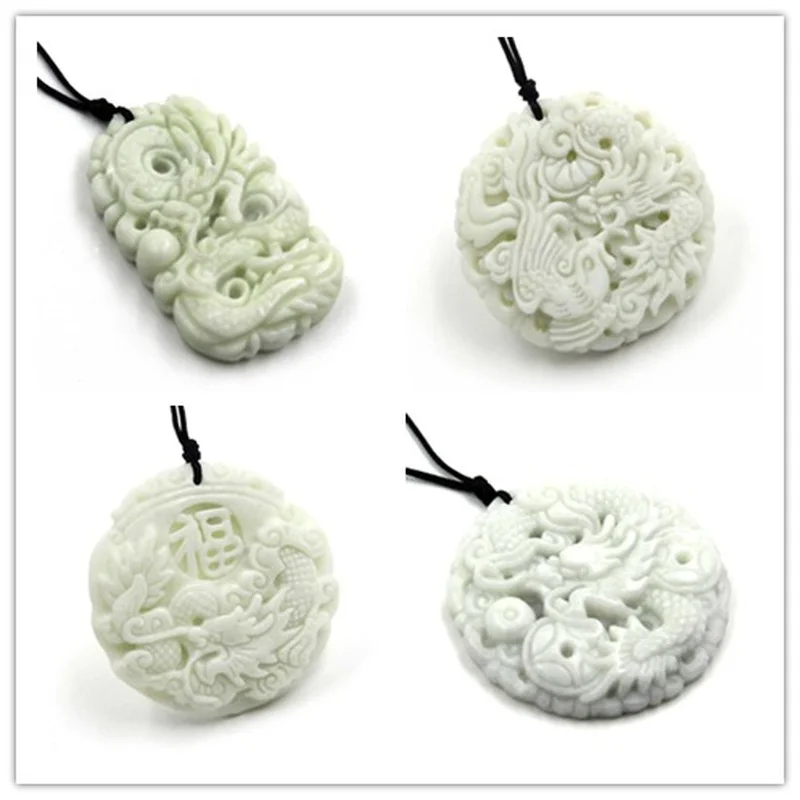 Men Accessories Jewellery - Natural White jade Dragon Phoenix Pendant