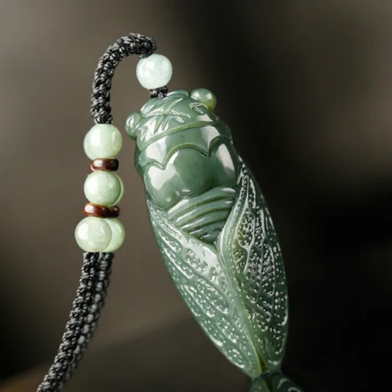 Men Accessories Jewellery - Natural Hetian Jade Cicada Pendant Beads