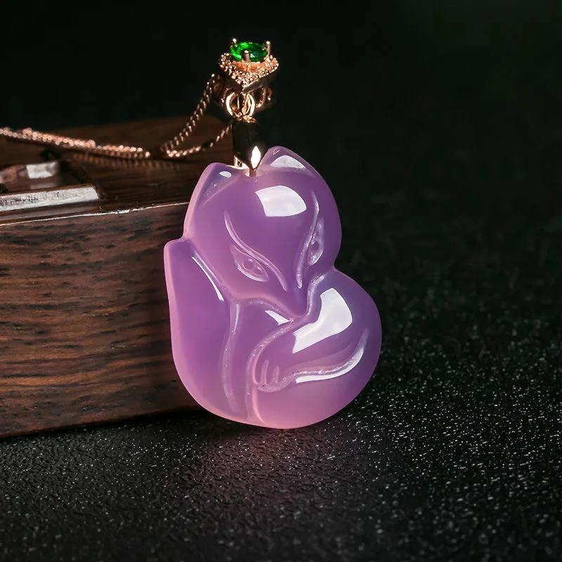 Men Accessories Jewellery - Natural Purple Agate Fox Pendant Necklace