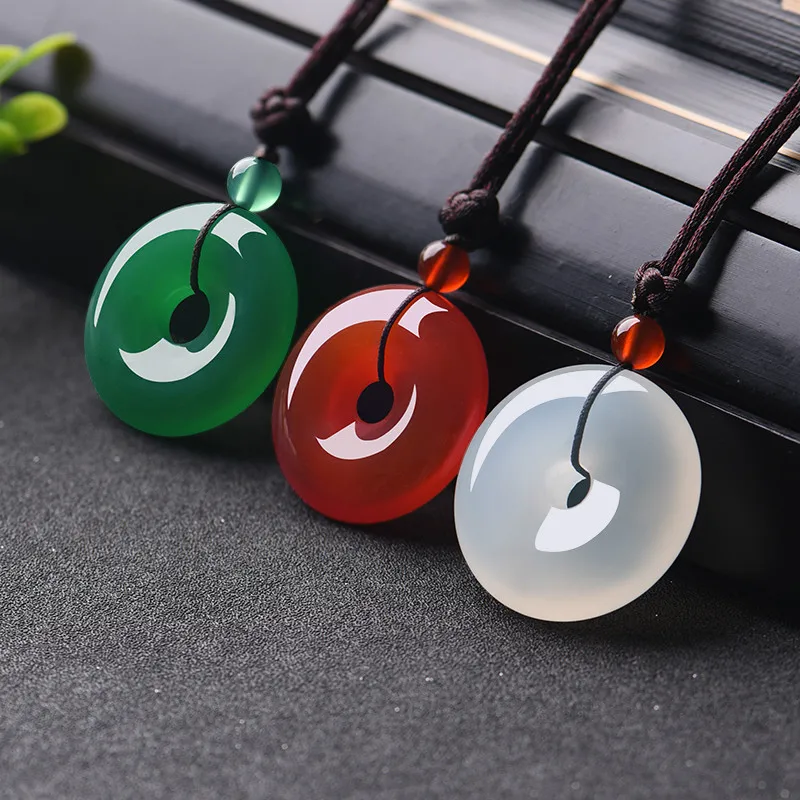 Men Accessories Jewellery - Natural Multicolor Jade Doughnut Pendant Agate
