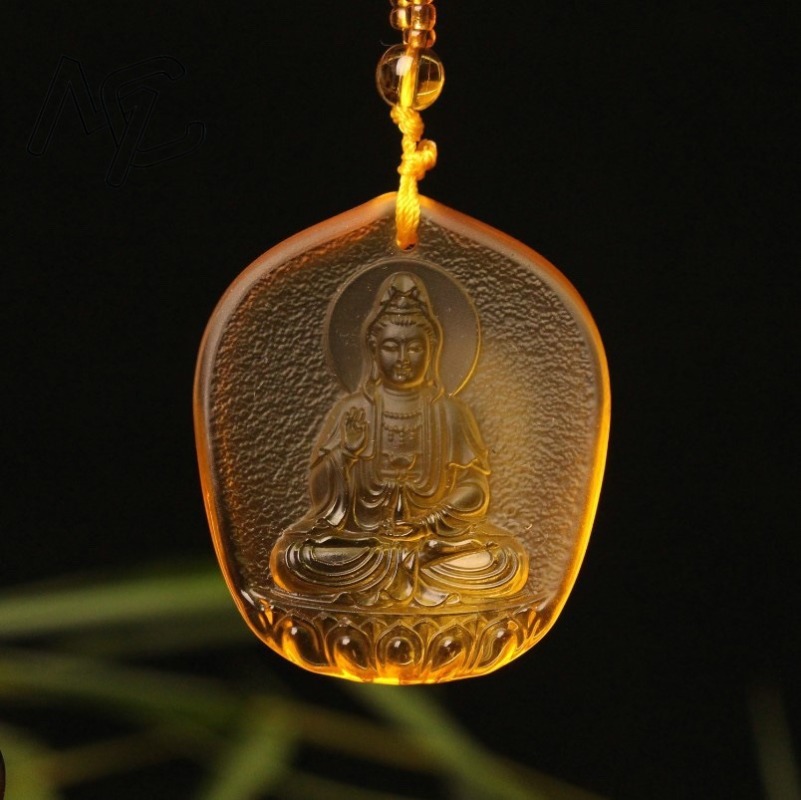 Men Accessories Jewellery - Chinese Yellow crystal Water Droplet Guanyin