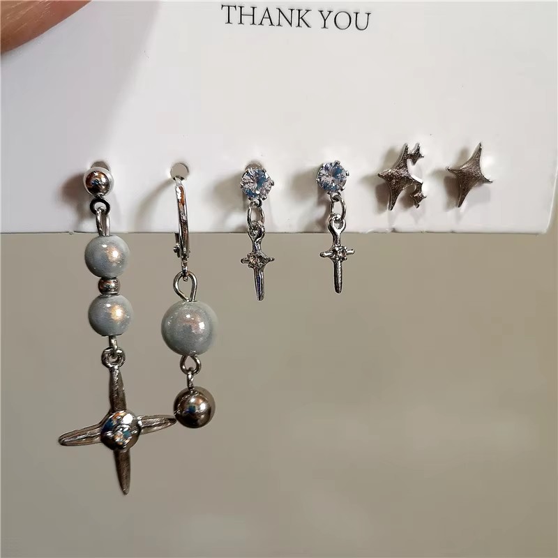 6PCS SET Goth Punk Crystal Cro - Men Accessories Aesthetic 评论和价格