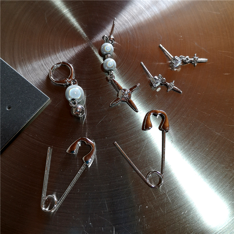 6PCS SET Goth Punk Crystal Cro - Men Accessories Aesthetic 评论和价格