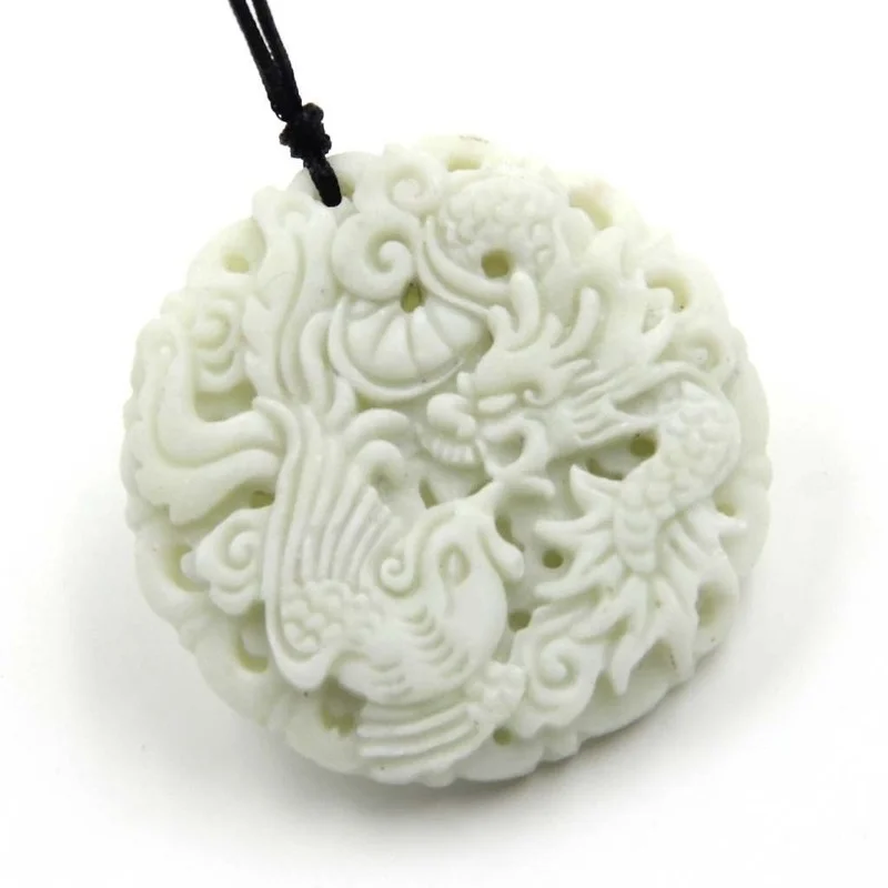 Natural White jade Dragon Phoe - Men Accessories Jewellery 评论和价格