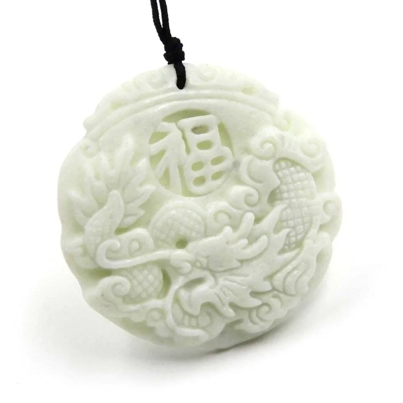 Natural White jade Dragon Phoe - Men Accessories Jewellery 评论和价格