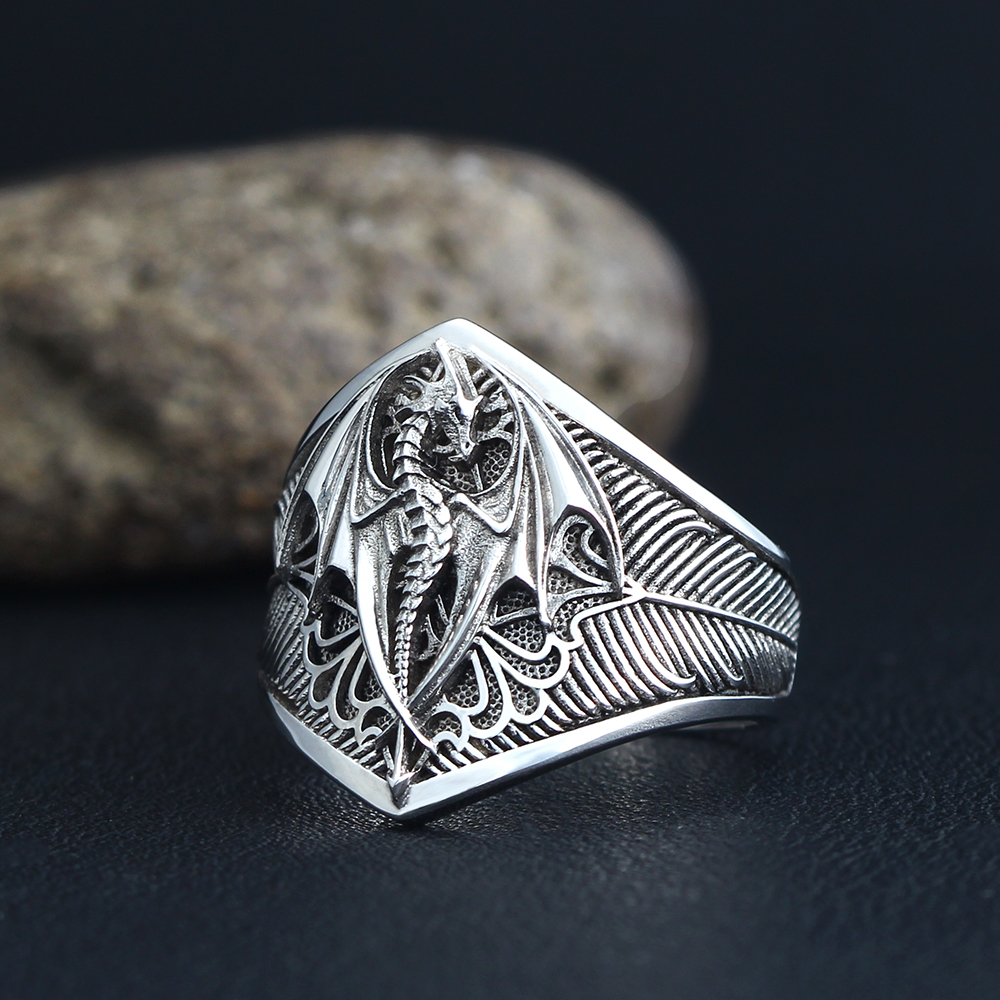 Flying Dragon Signet Vinking D - Signet Ring Men 评论和价格
