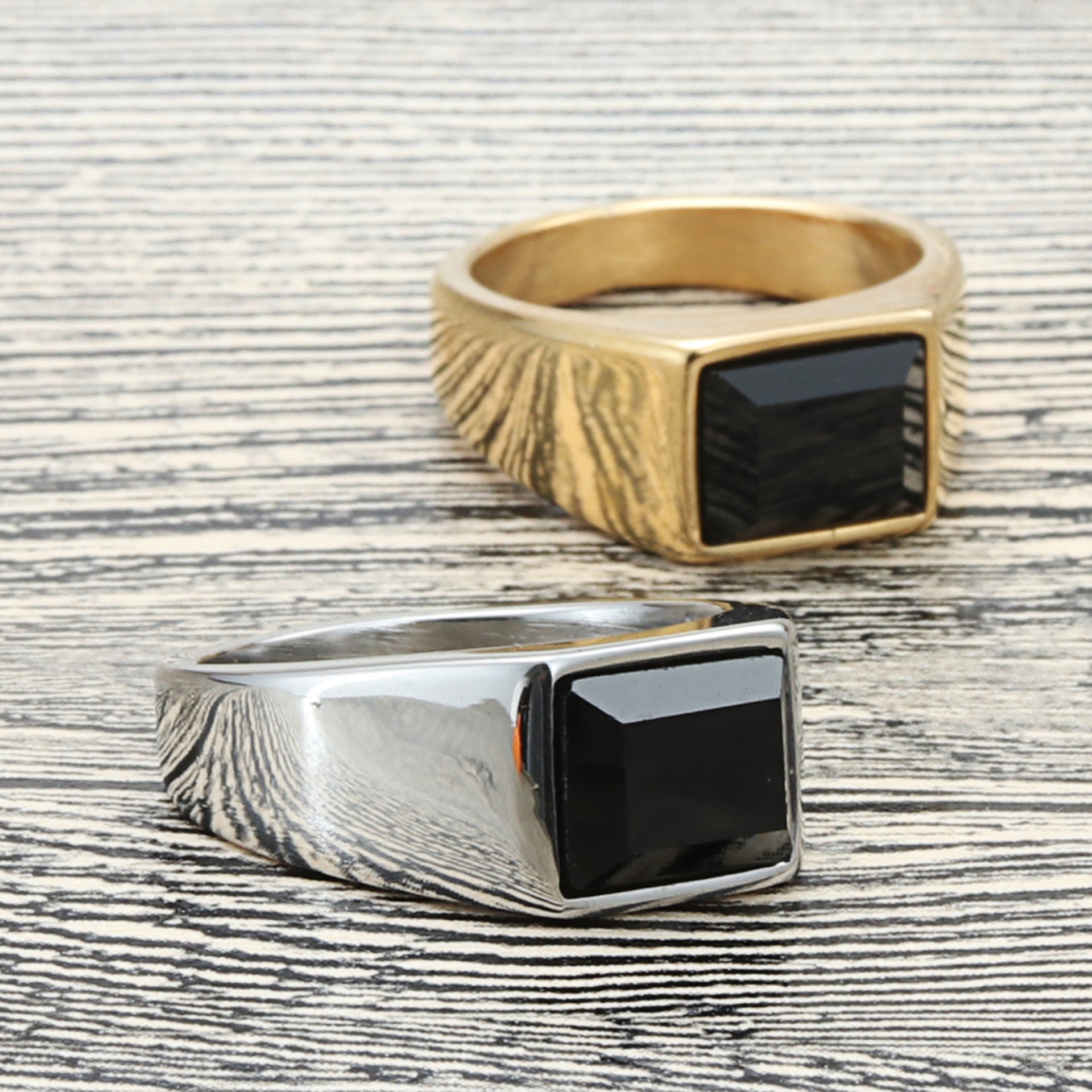5 pieces Square Mens Black Sto - Signet Ring Men 评论和价格