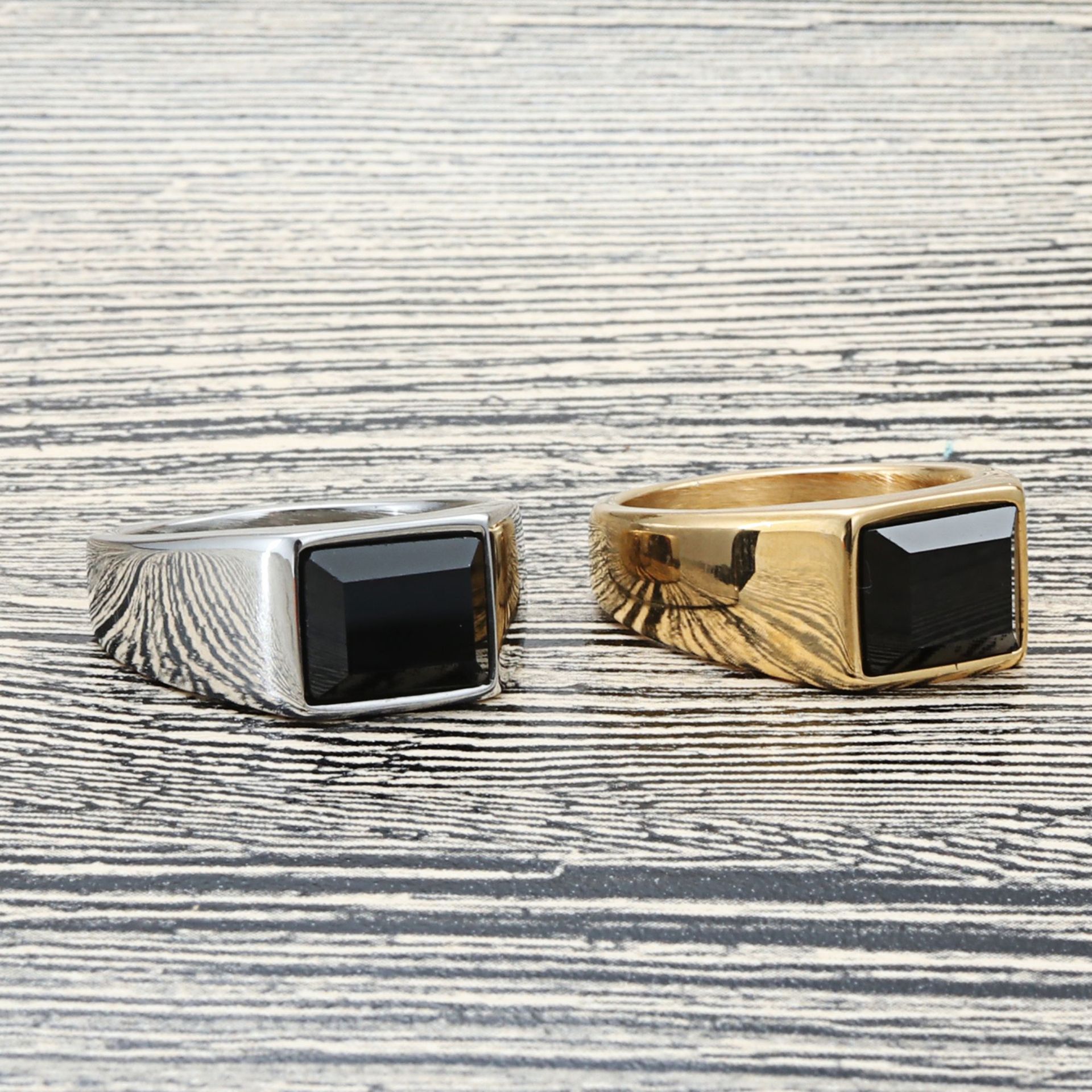 5 pieces Square Mens Black Sto - Signet Ring Men 评论和价格