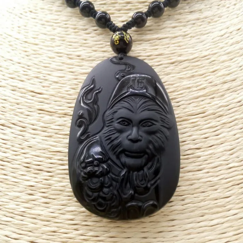 Natural Obsidian Sun WuKong Pe - Men Accessories Jewellery 评论和价格