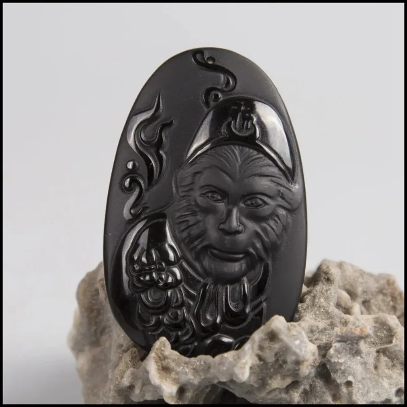 Natural Obsidian Sun WuKong Pe - Men Accessories Jewellery 评论和价格