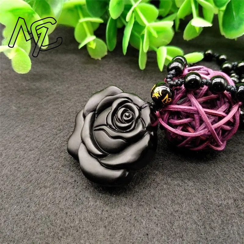 Natural Obsidian Cute Rose Flo - Men Accessories Jewellery 评论和价格