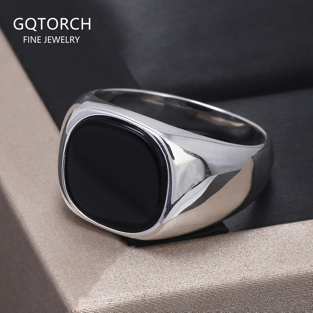 S925 Sterling Silver Black Ony - Signet Ring Men 评论和价格